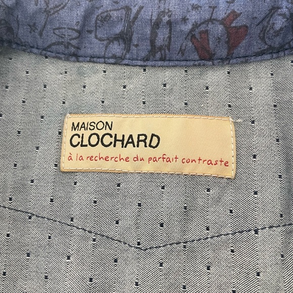 Women’s MAISON CLOCHARD NWT Long Sleeve Snap Denim Dot Shirt-Blue -Size Large - Picture 4 of 6